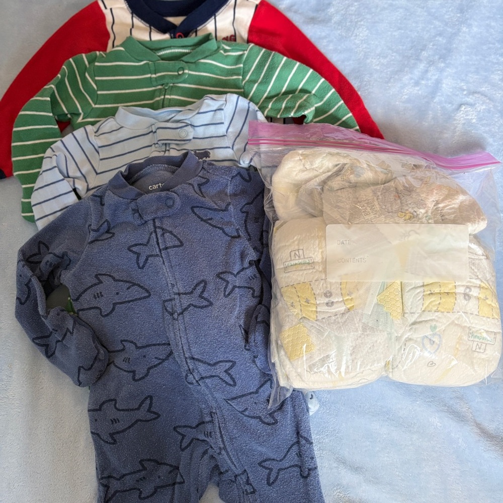 Carter's Striped and Shark Pajama Set with Diapers